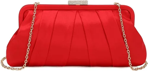 Vista 12 de CHARMING TAILOR Bolso de embrague clásico plisado de satén adornado con diamantes para bodas, bailes, eventos de corbata negra