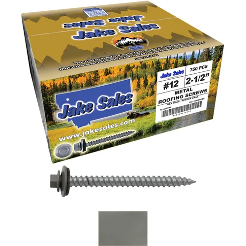 Vista 37 de 12 tornillos para techos de metal gris ABC de 2-1/2 pulgadas, cabezal de arandela hexagonal, arranque automático/roscado, arandela EPDM. 1 bolsa
