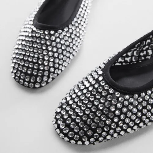 Vista 4 de WIRALOMI Zapatos planos de ballet con diamantes de imitación para mujer, zapatos de bailarina brillantes, cómodos zapatos de malla con purpurina