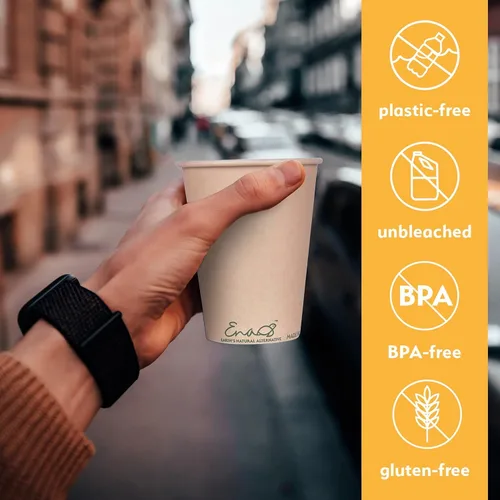Vista 3 de Tazas de café desechables 100% compostables (paquete de 80 onzas) Vasos de papel hechos de bambú, ecológicos, biodegradables de alta calidad