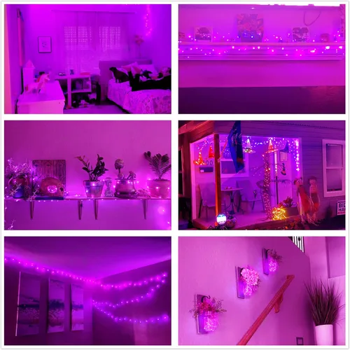 Vista 9 de Mini luces de hadas rosas, funcionan con pilas, 20 luces LED con cable plateado de 7 pies, luces de hadas para decoración de Navidad, Halloween