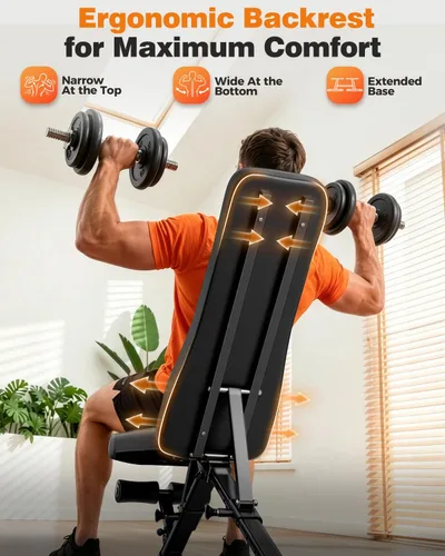 Vista 11 de AIRHOP Foldable Workout Bench, 90° to -30° FID Weight Bench for Home Gym Backrest, Seat, Leg Bar Adjustable, MAX 1000 LBS, 8-Pos Backrest, 3-Pos