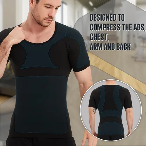 Vista 2 de Camisa adelgazante para hombre, ginecomastia para hombre, manga corta de compresión, chaleco de Moobs