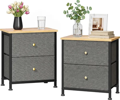 Vista 21 de Sweetcrispy - Mesita de noche pequeña con 2 cajones de tela, mesa auxiliar para dormitorio, para mesita de noche de 20 pulgadas de alto para Negro