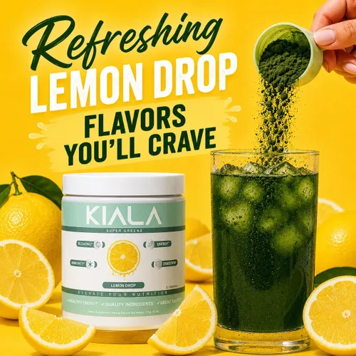 Vista 3 de Kiala Nutrition Super Greens, Polvo de vegetales orgánicos con espirulina y clorella para la digestión, salud intestinal, inmunidad, energía, sin