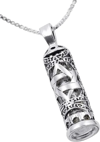 Vista 2 de aJudaica Colgante Mezuzah en plata de ley 925 con cadena, Metal