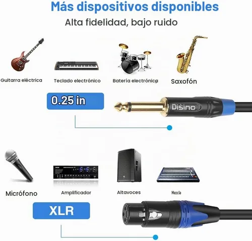 Vista 5 de Cable de micrófono XLR hembra a TS mono de 1/4 pulgadas (6.35mm), desequilibrado de 3 pines XLR hembra a conector de micrófono TS de cuarto