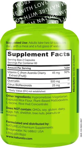 Vista 3 de NATURELO Quercetina Citrus Bioflavonoid Complex - 120 Cápsulas Vegetarianas Con absorción mejorada, suplemento de apoyo inmunológico, apoyo