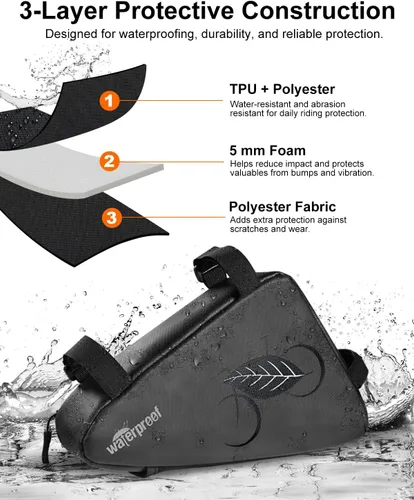 Vista 5 de NDakter Bolsa de Almacenamiento para Cuadro de Bicicleta 2L, Bolsa Triangular Impermeable para Bicicleta, Paquete de Ciclismo para Teléfono