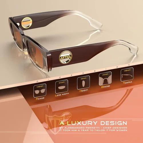 Vista 3 de ATTCL Gafas de sol polarizadas para mujer, marco rectangular, gafas de sol gruesas de moda con protección UV