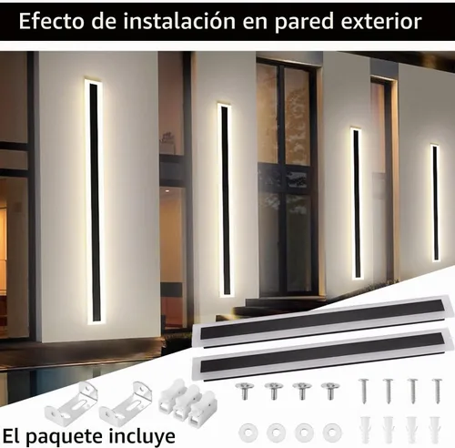 Vista 5 de Paquete de 2 lámparas LED modernas de pared de 23.6 pulgadas de largo, 18 W, impermeable, IP65, blanco cálido, 110 V, lámpara de pared rectangular