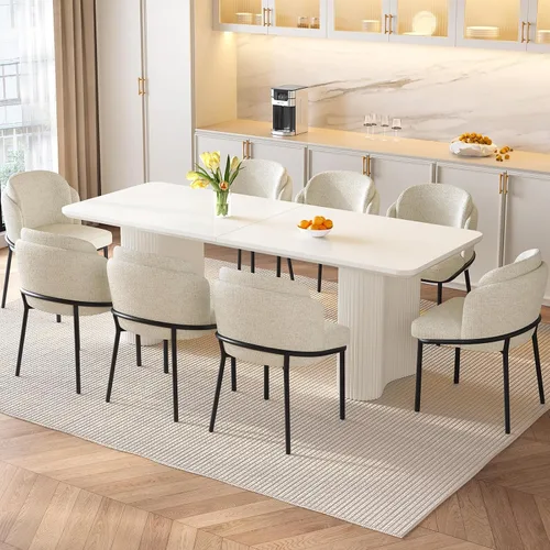 Vista 11 de Mesa de Comedor Rectangular de 63" con 6 Sillas, Mesa de Cocina Moderna Blanca con Juego de Sillas para Sala de Estar, Comedor y Cocina Blanco-A