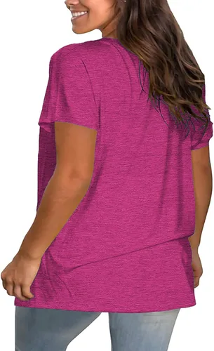 Vista 3 de Camisetas de manga corta con cuello en V para mujer, camisetas casuales de verano, ajuste holgado