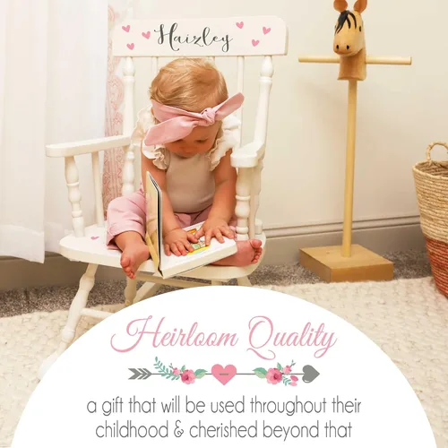 Vista 3 de My Bambino Mecedora personalizada de madera blanca para niña, regalo para bebé (arco iris bohemio)