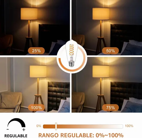 Vista 6 de Bombillas LED Edison ST58 (ST19) equivalentes a 60 vatios, CRI 80+, inastillables, alto brillo, blanco suave, 2700 K, regulables, bombillas