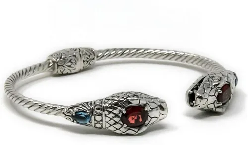 Vista 2 de Pulsera con bisagras de serpiente de Bali, plata de ley 925 y piedras preciosas