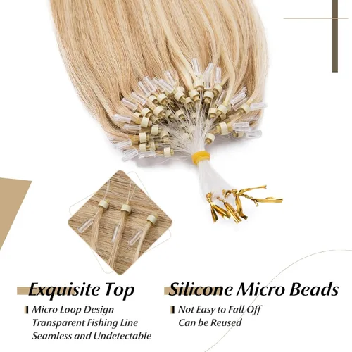 Vista 289 de SEGO Extensiones de cabello humano con micro cuentas, extensiones de cabello humano con micro bucle, lacio, natural, fusión fría, 1.76 oz/paquete