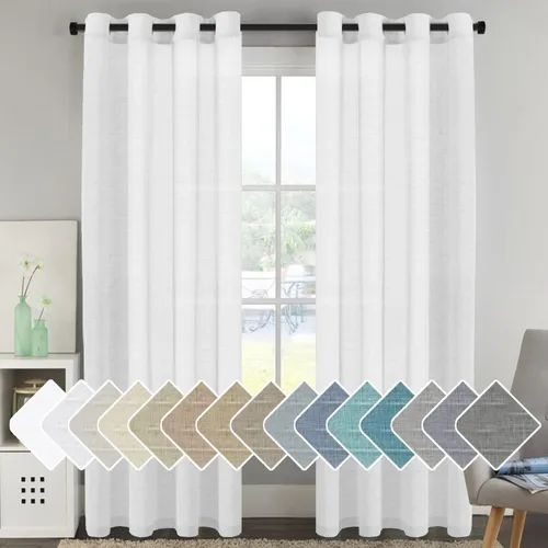 Vista 69 de H.VERSAILTEX Cortinas de lino de mezcla natural para sala de estar/cortinas de lino semitransparentes reductoras de luz de 54 pulgadas de largo