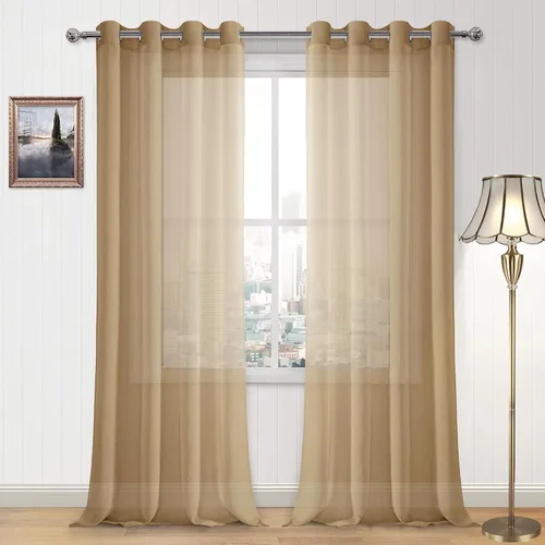 Vista 60 de DWCN Cortinas traslúcidas color verde frijol para sala de estar y dormitorio - Cortinas voile con aspecto de lino sintético con ojales en la parte
