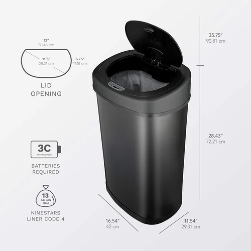 Vista 3 de NINESTARS, cesto para basura automático, sin necesidad de tocar, con sensor de movimiento Negro