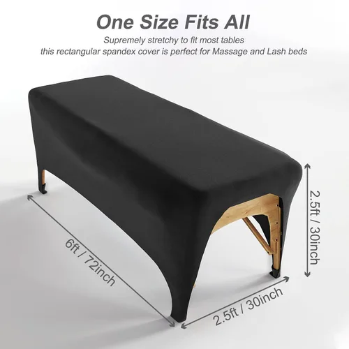 Vista 2 de Funda de cama de pestañas negra ajustada para mesa de pestañas de 6 pies o cama de masaje, extensión de pestañas elásticas de elastano para mesa