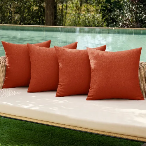 Vista 22 de MIULEE - Paquete de 4 fundas decorativas de cojín para exterior, de lino, impermeables, para jardín, patio, tienda de campaña, balcón, sofá, 16 x 16