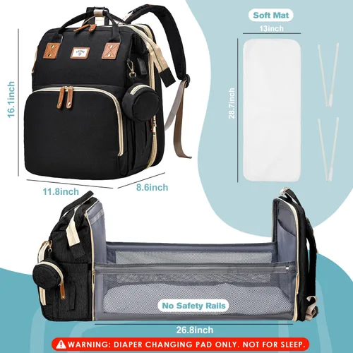 Vista 2 de JSTPRO Mochila para pañales, bolsa de pañales grande impermeable y ligera con cambiador, bolsillos aislados, puerto USB, bolsa de viaje para mamá