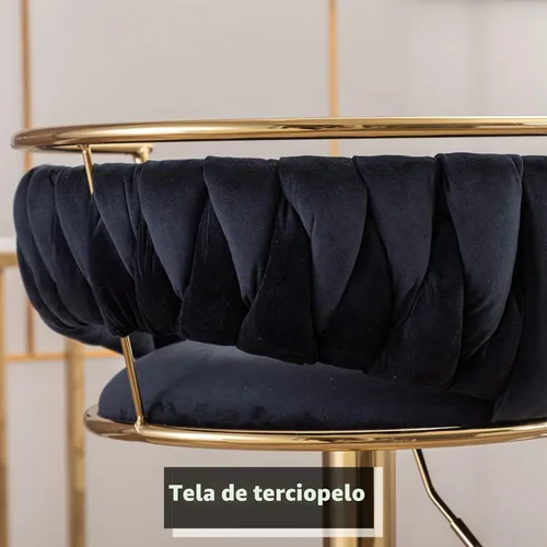 Vista 6 de HEAH-YO Juego de 2 taburetes de bar tejidos, taburetes de bar ajustables con respaldo y base dorada maciza, taburetes de cocina giratorios de Negro