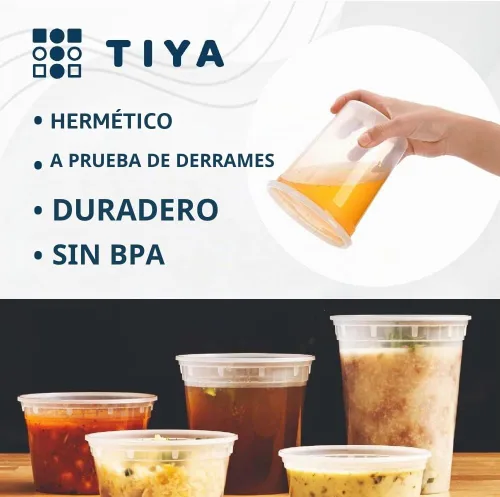 Vista 3 de TIYA Contenedores de alimentos – Paquete de 240 unidades con tapas de 16 onzas, recipientes de plástico para almacenamiento de alimentos, vasos 16oz