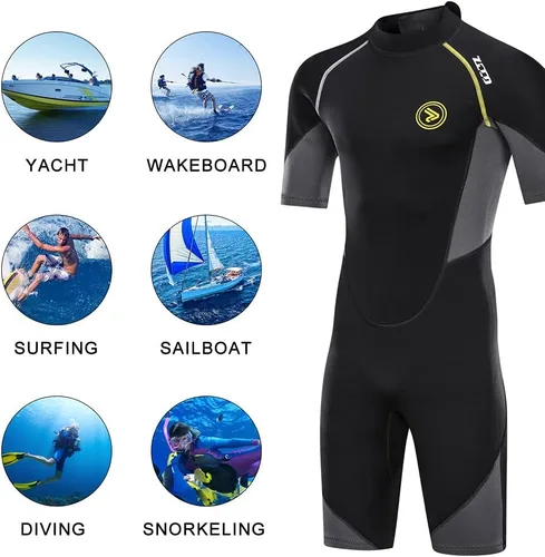 Vista 6 de Traje de neopreno corto para hombres de 0.059 in de neopreno con cremallera trasera para buceo, surf, esnórquel, natación