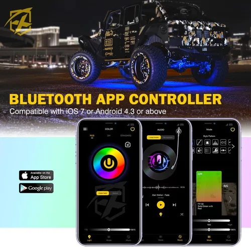 Vista 5 de Xprite - Kit de luces LED RGBW con Bluetooth y control remoto inalámbrico, luces de neón multicolor para vehículos, luces para ruedas y bajos
