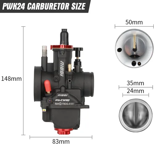 Vista 5 de NIBBI Carburador PWK de 24 mm con carburador Jets, Compatible con 125 cc-150 cc YAMAHA KAWASAKI SUZUKI Apollo SSR TTR SYM TAOTAO ATV, moto de cross
