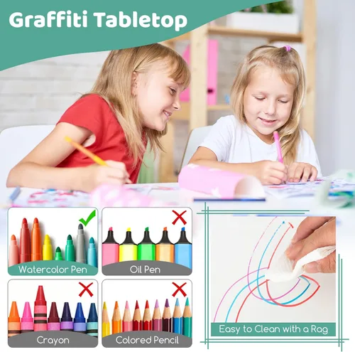 Vista 5 de Costzon Juego de mesa y 4 sillas para niños, escritorio y sillas para niños pequeños de altura ajustable con escritorio de graffiti, patas Verde