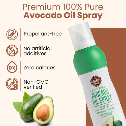 Vista 3 de Wellsley Farms Aerosol de aceite de aguacate 100% puro, espray antiadherente de alto calor, aceite de cocina de 0 calorías, apto para veganos y bajo