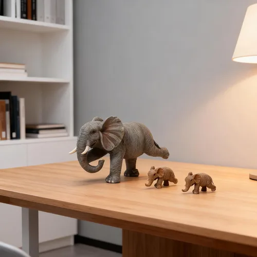 Vista 4 de Estatua familiar de elefante de yoga, juego de 3 piezas de figuras para madre y bebés, decoración de buena suerte para el hogar y la oficina