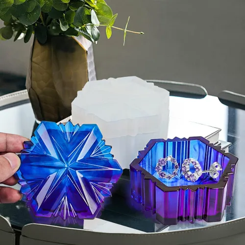 Vista 2 de Molde de resina para caja de copo de nieve, molde de silicona para tarro de joyería de Navidad con tapa, molde de fundición epoxi