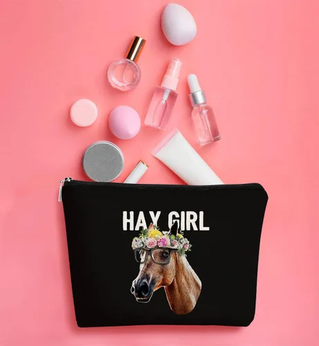 Vista 3 de BARPER Bolsa de maquillaje Hey Girl Horse con gafas de sol Hey Farm Flowers bolsa cosmética bolsa de maquillaje mejor idea de regalo para amantes