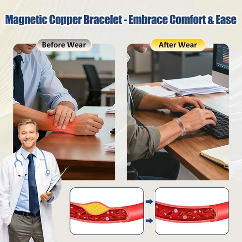 Vista 2 de Vicmag Pulsera de Cobre para Hombres Pulsera Magnética de Fuerza 9X para Hombres 99% Cobre Puro con Imanes de 5000 Gauss, Caja de Presentación