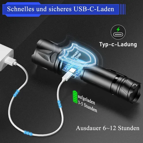 Vista 4 de JAY-PARK Flashlight Rechargeable 10000 Lumens, LED Flashlights High Lumens with 10800mAh Battery and LCD Power Display, Zoomable, 5 Lighting Modes