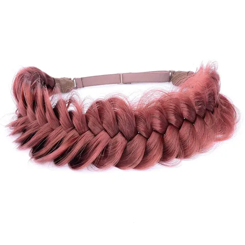 Vista 24 de Diadema ancha y despeinada de 2 mechones de cabello sintético trenzado, accesorio de belleza para mujeres y niñas, 62g/2.1 oz (caoba)