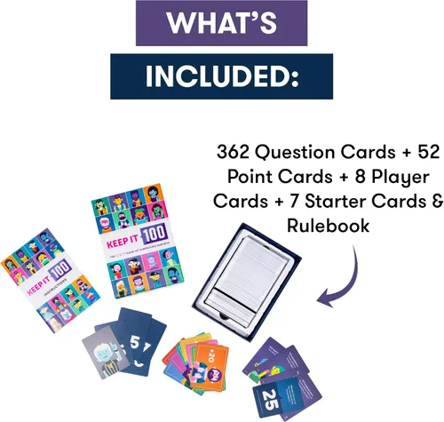 Vista 3 de Keep It 100: The Card Game by Cut Encuestas sorprendentes y adivinanzas intuitivas Juego de cartas para familiares, amigos, fiestas y noche