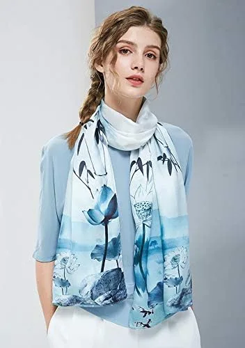 Vista 2 de ANDANTINO Bufanda larga de seda de morera 100% para mujer, chales grandes para bufanda y cuello, envolturas para el cabello oblongas con embalaje