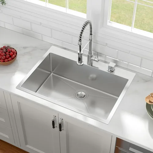 Vista 4 de Fregadero de cocina rectangular hecho a mano de 30 x 22 pulgadas, calibre 16, de calibre 16, para montaje superior, rectangular, hecho a mano