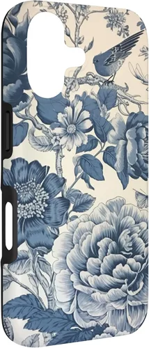 Vista 3 de Chinoiserie Floral Toile Blue y funda blanca para iPhone 17