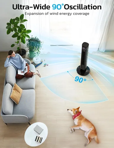 Vista 7 de ZAFRO Ventilador de torre para dormitorio, ventilador oscilante de 90° con 4 modos, 3 velocidades, velocidad de 25 pies/s, temporizador de 12 horas