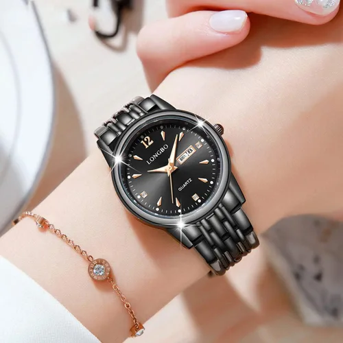 Vista 2 de Reginald Relojes de moda para mujer, manos de zafiro, acero inoxidable, impermeable, esfera de cuarzo, fecha, semana