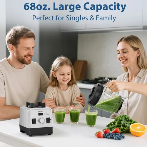 Vista 3 de Aeitto Licuadoras para cocina con 68 onzas de gran capacidad, licuadora de batidos de potencia máxima de 1800 W, 3 programas preestablecidos y 7