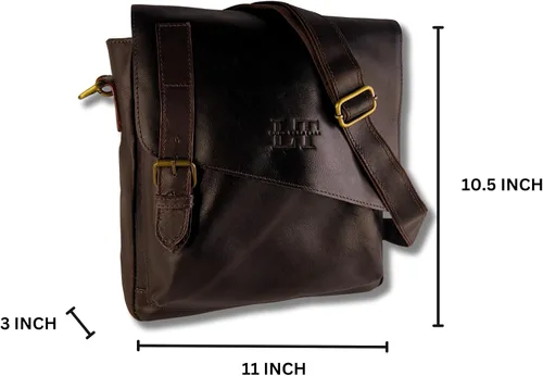 Vista 6 de LUXI TREASURE Soft Leather Sling Bag 11 inch Brown Crossbody Shoulder Messenger Unisex bag Adjustable straps