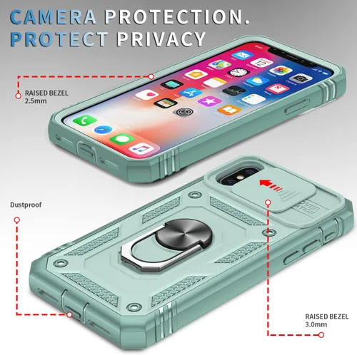 Vista 3 de Fetrim Funda para iPhone X, Funda de teléfono con soporte de anillo de rotación para Apple iPhone X/XS - Verde