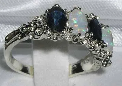 Vista 3 de Anillo de eternidad para mujer de plata de ley 925, auténtico zafiro y ópalo